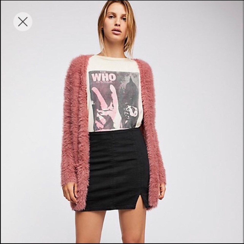 {Free People} Pink Faux Fur Cardigan